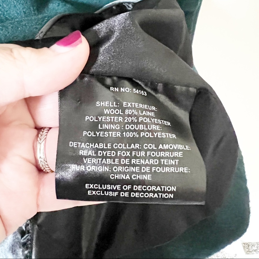 Andrew Marc Wool Blend Genuine Dyed Fox Fur Collar Coat Forest Green 4 NWT - Picture 15 of 16